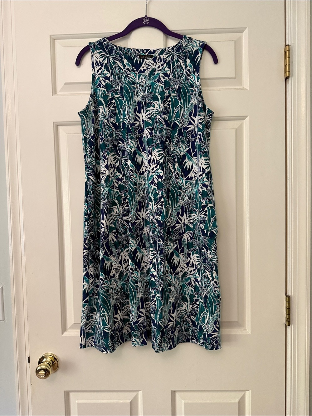 J. Jill Teal, Navy & White Leaf-Print Midi Dress